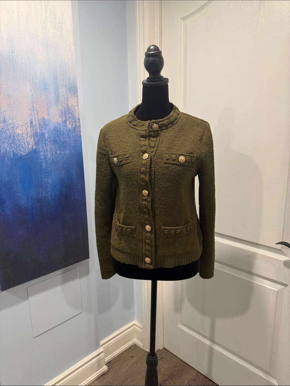 H&M Olive Green Bouclé Button Cardigan - Women's
